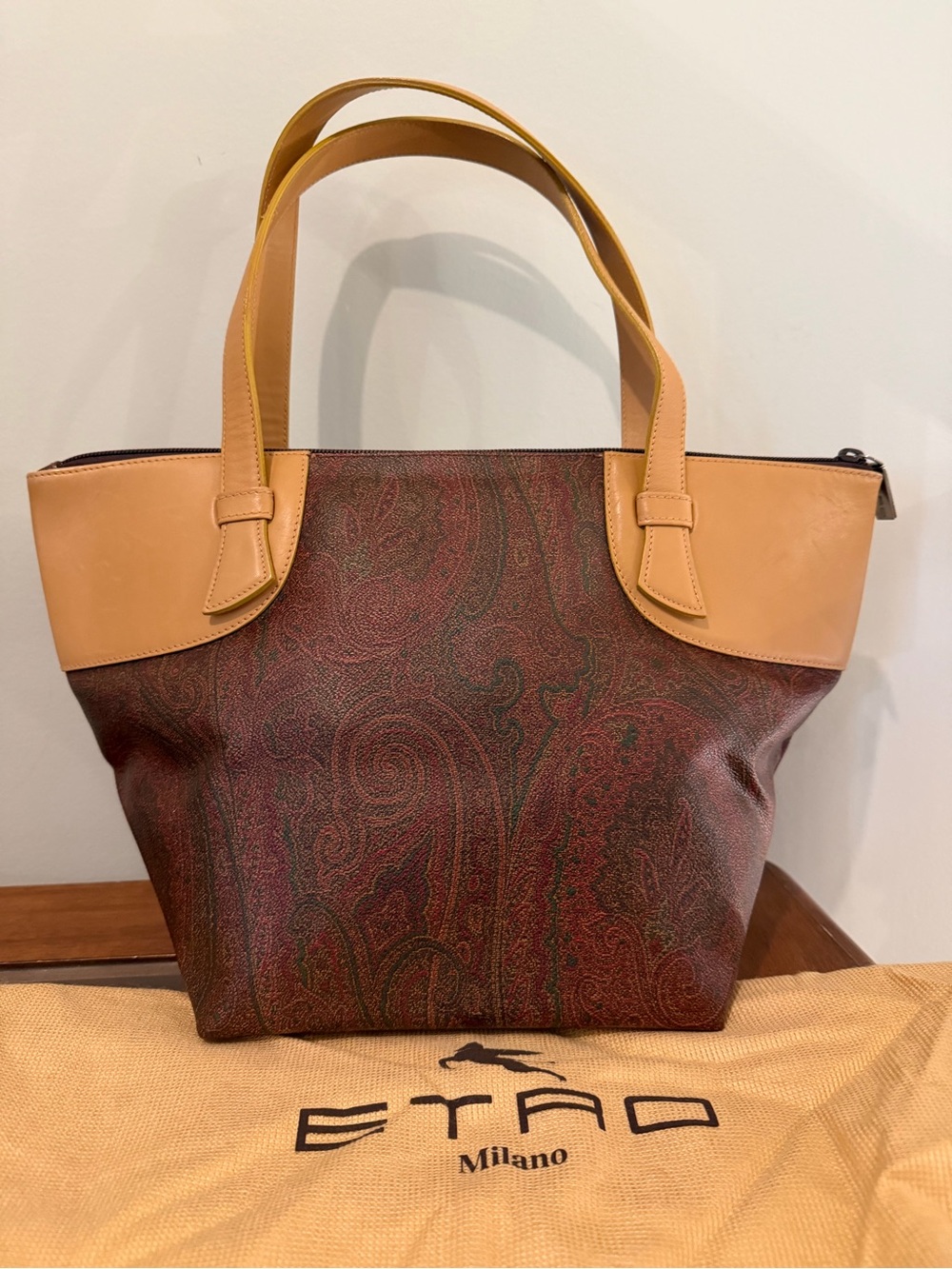 Etro Milano Paisley Coated Canvas Leather Trim Large Tote Original Dust Bag EUC